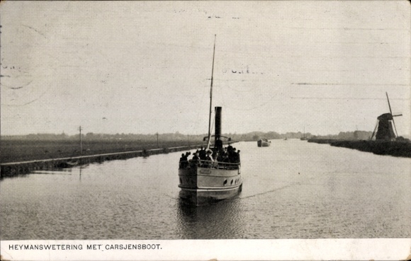 Postcard Heymanswetering with Carsjensboot, windmill