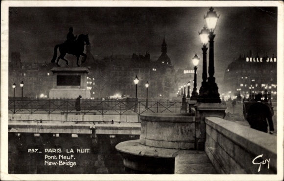 Ak Paris I, Pont Neuf, Nachtbeleuchtung