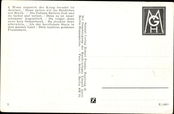 Song Postcard brave little soldier&#39;s wife, Carl Sträßer, German Wehrmacht