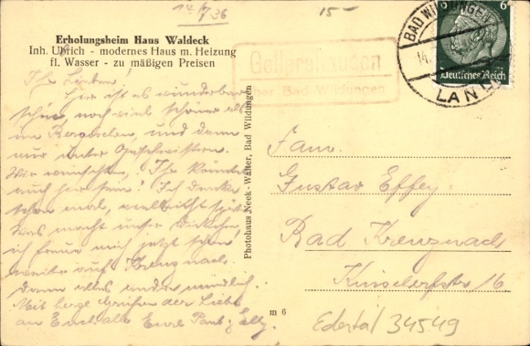 Postcard Gellershausen Edertal in Northern Hesse, recreation home Haus Waldeck