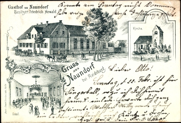 Chromo-Litho Naundorf near Reideburg Dölbau in the Saalekreis, inn in Naundorf, hall, church