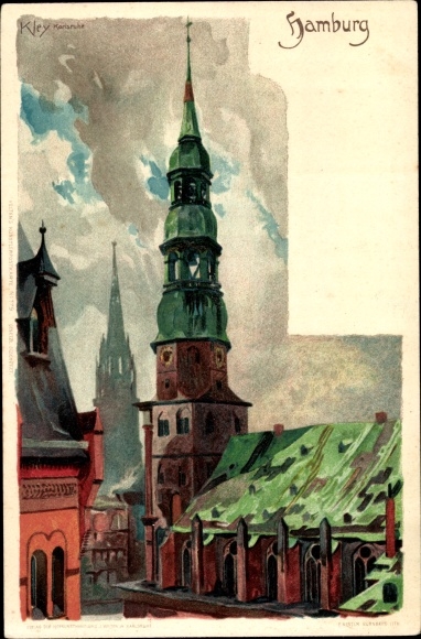 Kunstenaar litho Kley, Heinrich, Hamburg, St. Catharinakerk