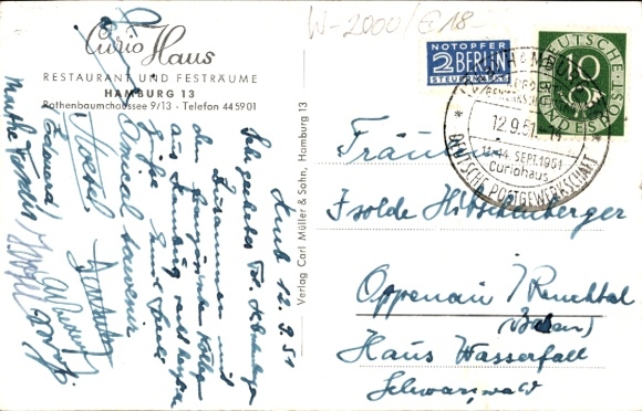 Postcard Hamburg Eimsbüttel Rotherbaum, Curiohaus