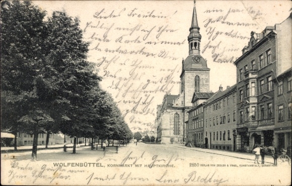 Ak Wolfenbüttel in Niedersachsen, Kornmarkt mit Hauptkirche