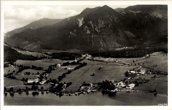Postcard Fischhausen Schliersee in Upper Bavaria, aerial photograph, Jägerkamp