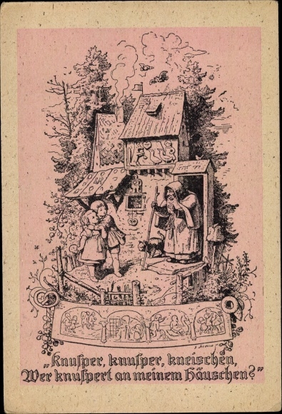 Künstler Ak Richter, Ludwig, Hänsel und Gretel, Hexenhaus, Knusper knusper kneischen
