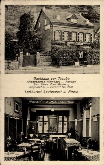 Postcard Leutesdorf am Mittelrhein, Gasthaus zur Traube, well-known wine house, guesthouse, bowling alley