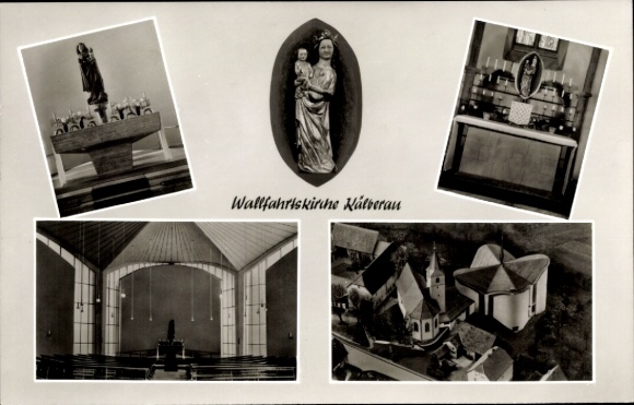 Postcard Kälberau Alzenau in Bavaria, view of and into the pilgrimage church