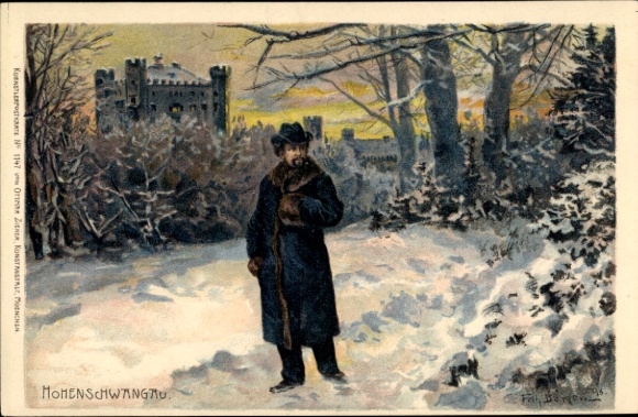 Kunstenaar litho Bergen, Fritz, Hohenschwangau Schwangau in Ostallgäu, koning Ludwig II