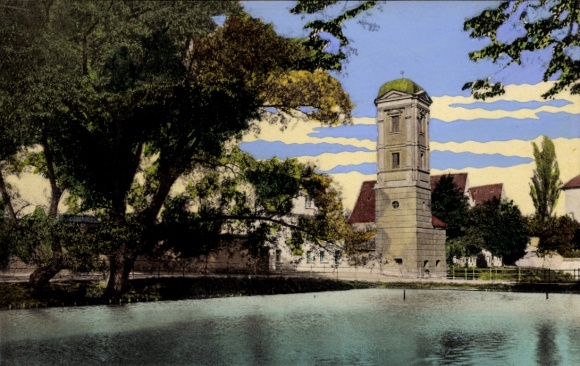 Postcard Augsburg in Swabia, Oblatter Wall, Water Tower, Augsburg