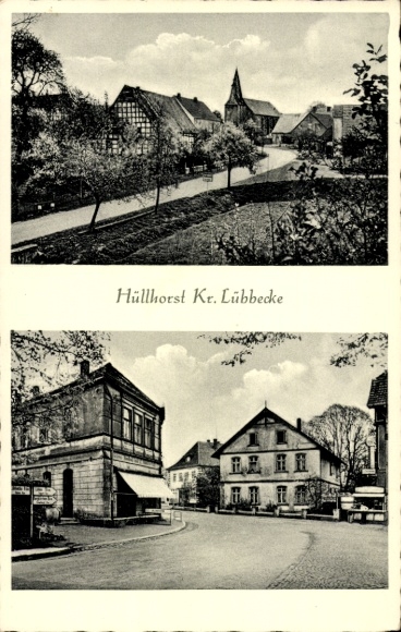 Postcard Hüllhorst near Löhne Westphalia, street, church