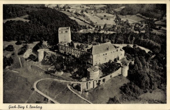 Postcard Schesslitz Scheßlitz in Upper Franconia, Giechburg, castle ruins Giech, aerial photograph