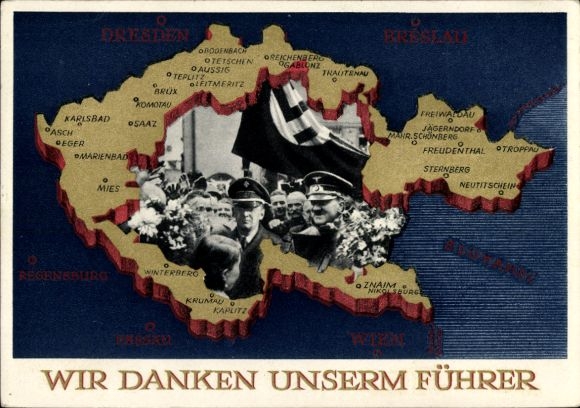 Postal stationery Postcard We thank our Führer, Sudetenland, Bohemia, Moravia, Hitler, P 279