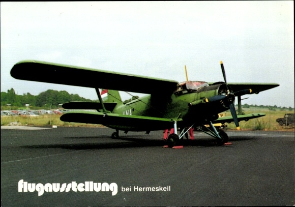 Postcard aircraft Antonov An 2 Colt, flight exhibition at Hermeskeil, owner L. + P. Junior