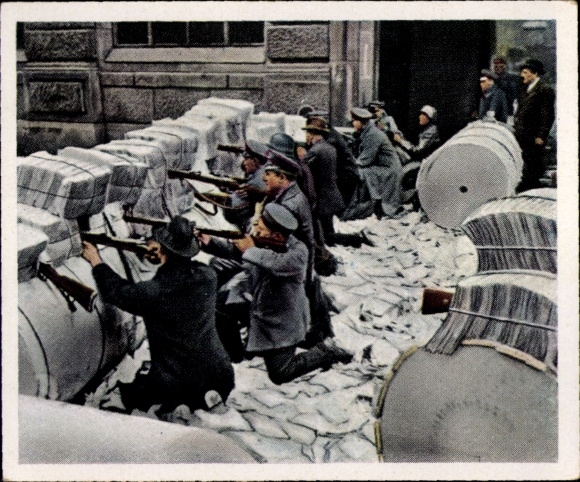 Sammelbild Die Nachkriegszeit Nr. 13, Jan. 1919, Kampf im Berliner Zeitungsviertel, Barrikade