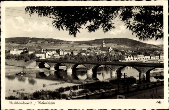Postcard Marktheidenfeld in the Spessart region of Lower Franconia, view of the Main Bridge