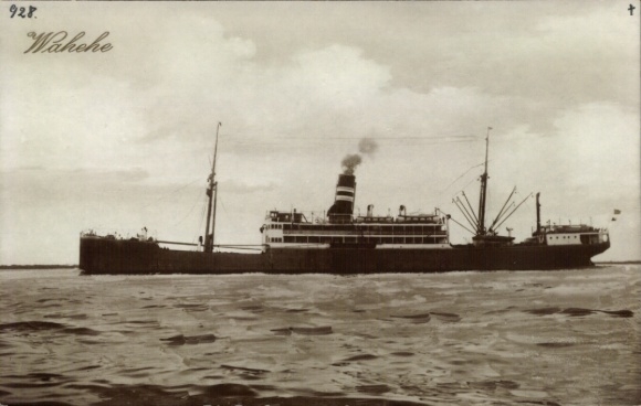Picture steamship Wahehe, Woermann Line, port side view, blockade runner
