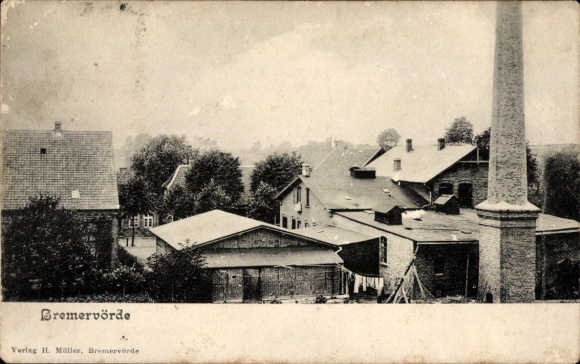 Postcard Bremervörde in Lower Saxony, partial view, chimney