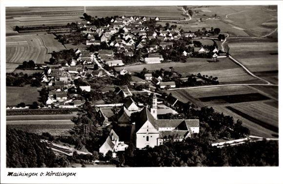 Postcard Maihingen in Swabia, aerial photograph