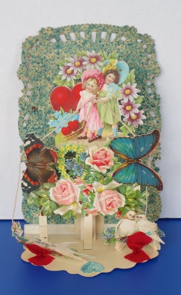 Backdrop card 3D wafer standee, congratulations, two girls, butterflies, doves, flowers