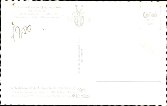 Postcard Pfungstadt, motorway rest house Pfungstadt West