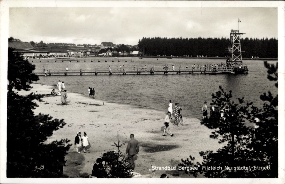 Postcard Neustädtel Schneeberg in the Ore Mountains, lido, mountain lake, felt pond