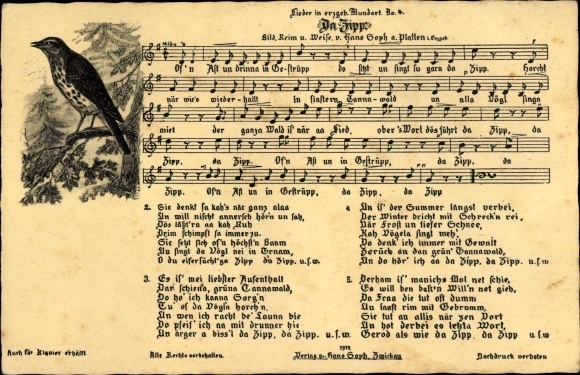 Song Postcard Soph, Hans, Da Zipp, Erzgebirge dialect No. 4