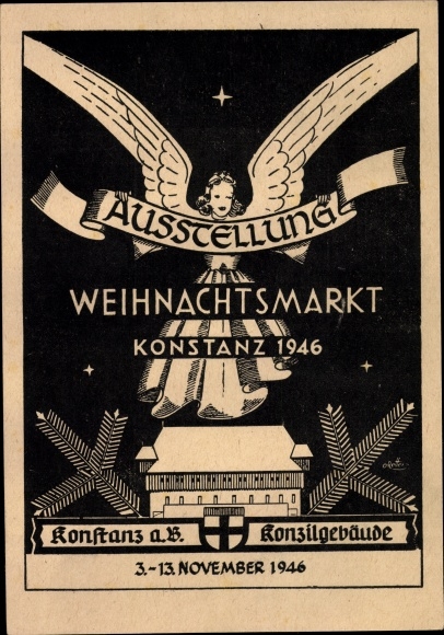 Artist PC Constance on Lake Constance, exhibition Christmas market 1946, council building, angel