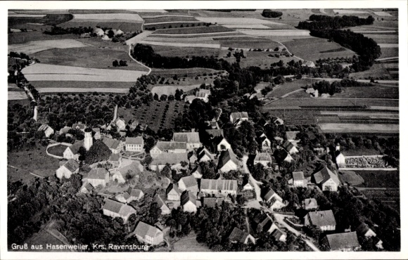 Postcard Hasenweiler Kr. Ravensburg, aerial photograph