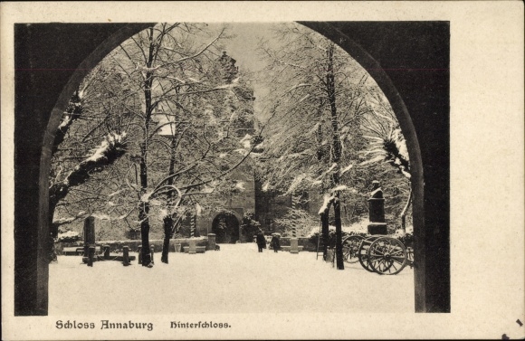 Postcard Annaburg Saxony Anhalt, Hinterschloss, winter view
