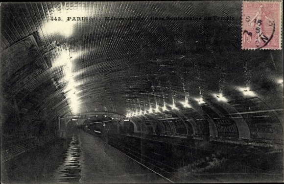 Postcard Paris III Temple, Metropolitan, subway station
