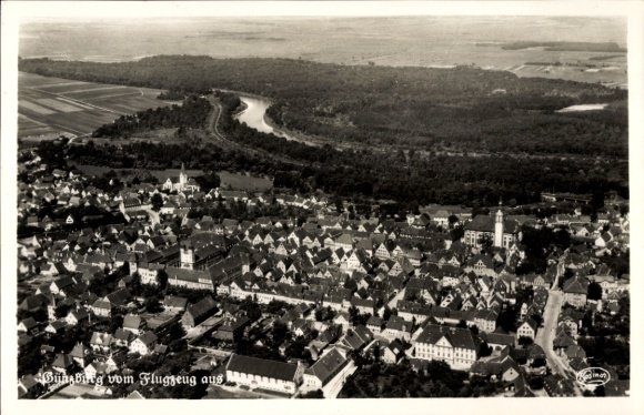 Postcard Günzburg in Swabia, aerial photograph of the town, river