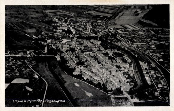 Postcard Lügde in the Weserbergland, aerial photograph