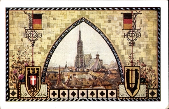 Coat of arms PC Vienna I, 10th German Singers&#39; Festival 1928, St. Stephen&#39;s Cathedral