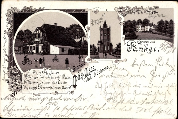 Litho Panker in Sleeswijk-Holstein, Inn zur Ohlen Liese, eigenaar D. Behrens, Hessenstein, Schloss