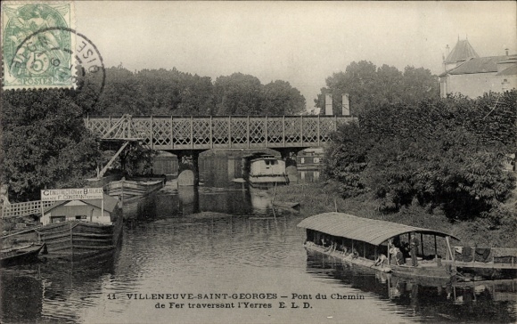 CPA Villeneuve Saint Georges Val de Marne, Pont du Chemin de Fer traversant I'Yerres