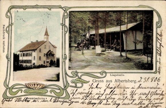 PC Albertsberg Auerbach in Vogtland, with lounge, civil servants' house, greeting from text on front