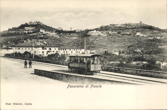 Ak Fiesole Toscana, Panorama mit Tram