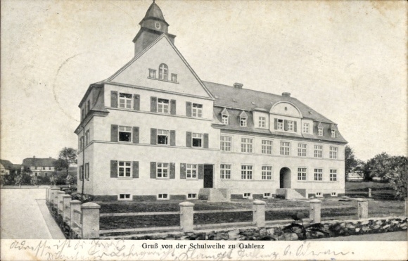Ak Gahlenz Oederan Sachsen, Schulgebäude, Gruß von der Schulweihe, Gahlenz