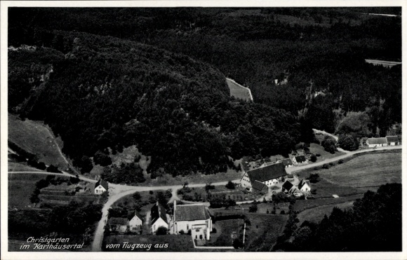 Postcard Ederheim in Swabia, Christgarten in the Kartäusertal, aerial photograph