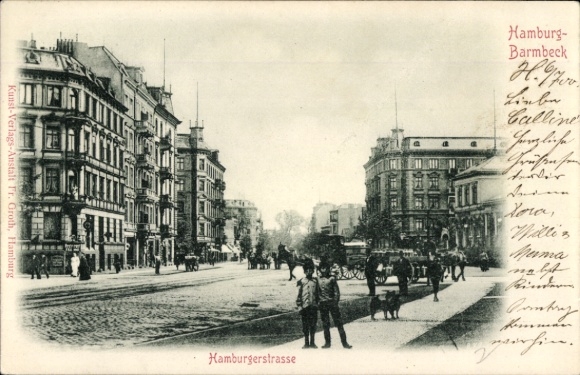 Postcard Hamburg Nord Barmbek Barmbeck, Hamburger Straße, passers-by