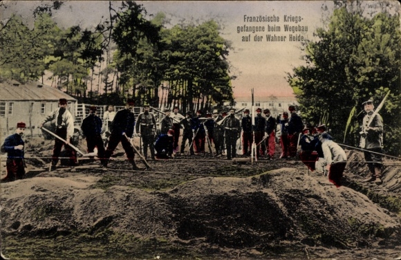 Ak Wahn Heide Köln, Französische Kriegsgefangene beim Wegebau, 1. WK