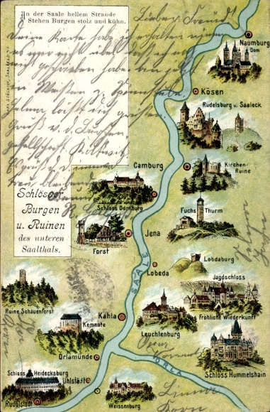 Landkarten Ak Bad Kösen Naumburg, Rudolstadt, Schlösser und Burgen im Saaletal, Heidecksburg