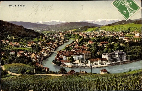 Ak Baden Kanton Aargau Schweiz, Gesamtansicht
