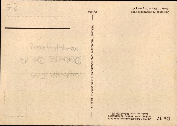 Postcard German Air Force, Dornier Do 17 fighter plane