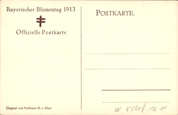 Postcard Munich, Bavarian Flower Day 1913, Carl Marr, Girl with Bouquet