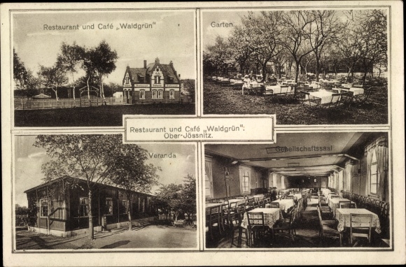 Ak Ober Jössnitz Jößnitz im Vogtland, Restaurant und Café Waldgrün, Garten, Saal