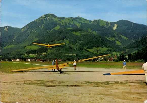 Postcard Unterwössen in the Traunstein district of Upper Bavaria, glider airfield, gliders, D 1004