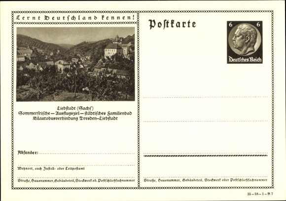 Postal stationery PC Liebstadt Erzgebirge Saxony, partial view of the town, castle