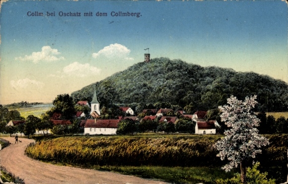 Ak Collmberg Collm Wermsdorf Sachsen, Landschaftsdarstellung, Collmberg, Kirche, Häuser, Straße
